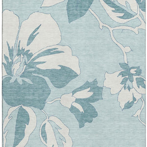 HomeRoots 10' X 14' Teal and Ivory Floral Area Rug - Durable, Stain-Resistant with UV Protection for Homes 668023