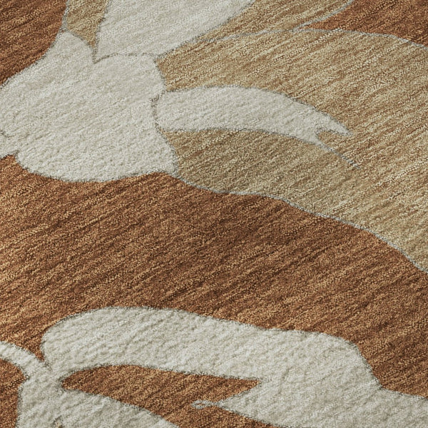 HomeRoots 8' Terra Cotta & Beige Floral Washable Round Rug - Durable, UV-Protected, Kid & Pet Friendly Decor 668026