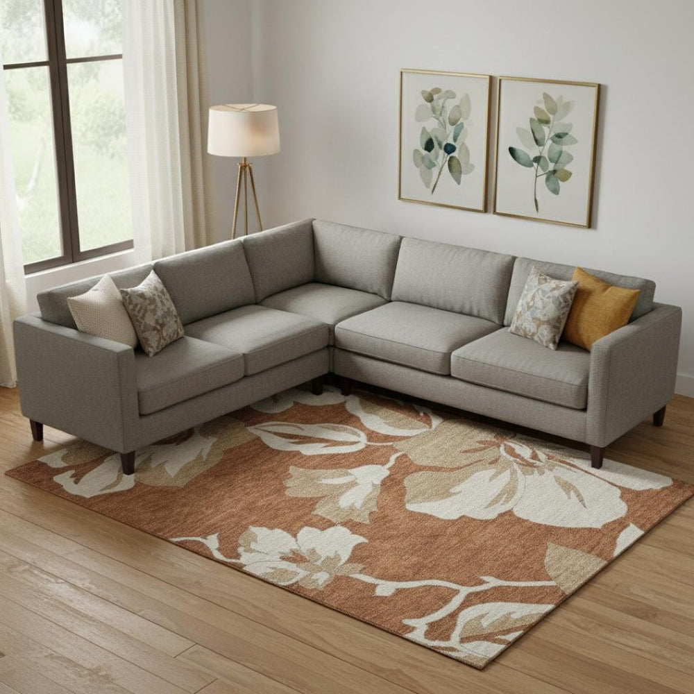HomeRoots 8' X 10' Elegant Floral Washable Area Rug in Terra Cotta & Beige – Durable, UV Protected, Stain Resistant 668027