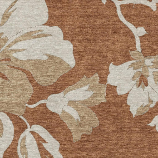 HomeRoots 8' X 10' Elegant Floral Washable Area Rug in Terra Cotta & Beige – Durable, UV Protected, Stain Resistant 668027