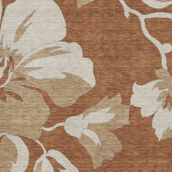 HomeRoots 9' X 12' Terra Cotta Floral Area Rug - Washable, UV-Protected, Stain-Resistant, Perfect for Homes 668028