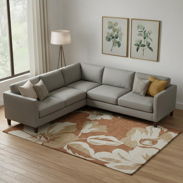 HomeRoots 10' X 14' Elegant Terra Cotta Floral Area Rug - Washable, Stain Resistant, UV Protected Design for Homes 668029