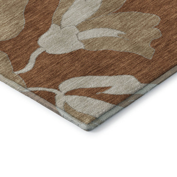HomeRoots 10' X 14' Elegant Terra Cotta Floral Area Rug - Washable, Stain Resistant, UV Protected Design for Homes 668029