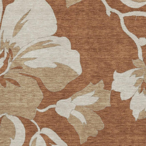 HomeRoots 10' X 14' Elegant Terra Cotta Floral Area Rug - Washable, Stain Resistant, UV Protected Design for Homes 668029