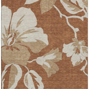 HomeRoots 10' X 14' Elegant Terra Cotta Floral Area Rug - Washable, Stain Resistant, UV Protected Design for Homes 668029