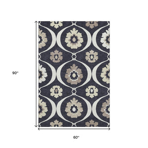 HomeRoots 5' X 8' Black And Ivory Medallion Area Rug – Stylish, Washable, UV Protected for Easy Care & Durability 668031