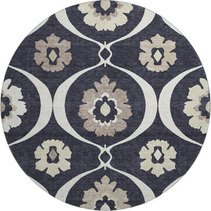 HomeRoots 8' Black And Ivory Medallion Round Rug - Washable, UV-Protected, Durable Design for Stylish Homes 668032