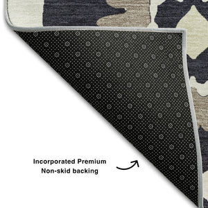 HomeRoots 8' Black And Ivory Medallion Round Rug - Washable, UV-Protected, Durable Design for Stylish Homes 668032