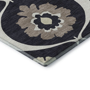 HomeRoots 8' Black And Ivory Medallion Round Rug - Washable, UV-Protected, Durable Design for Stylish Homes 668032