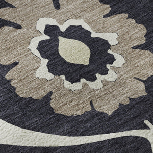 HomeRoots 8' Black And Ivory Medallion Round Rug - Washable, UV-Protected, Durable Design for Stylish Homes 668032