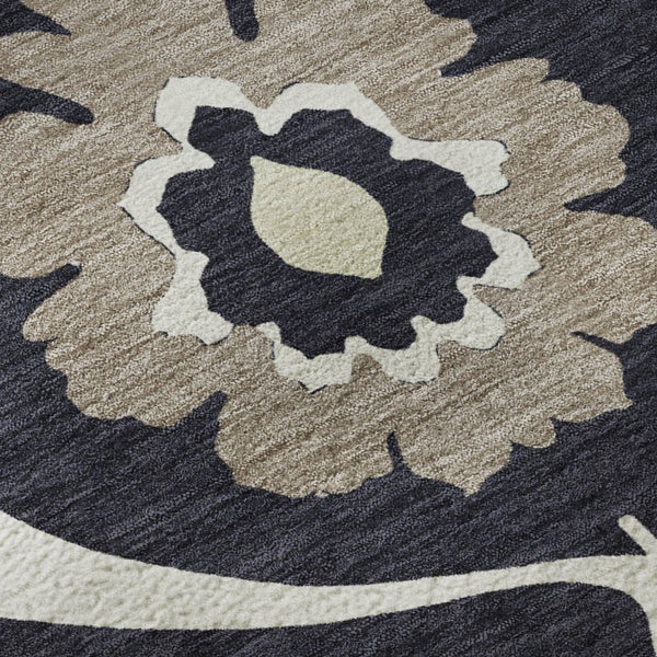 HomeRoots 8' Black And Ivory Medallion Round Rug - Washable, UV-Protected, Durable Design for Stylish Homes 668032