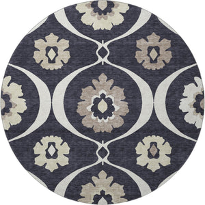 HomeRoots 8' Black And Ivory Medallion Round Rug - Washable, UV-Protected, Durable Design for Stylish Homes 668032