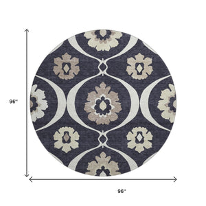 HomeRoots 8' Black And Ivory Medallion Round Rug - Washable, UV-Protected, Durable Design for Stylish Homes 668032