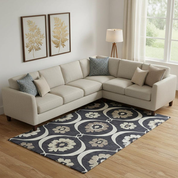 HomeRoots 8' X 10' Black and Ivory Medallion Area Rug – Washable, Stain-Resistant, with UV Protection for Durability 668033