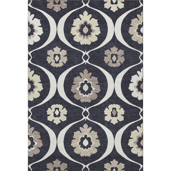 HomeRoots 8' X 10' Black and Ivory Medallion Area Rug – Washable, Stain-Resistant, with UV Protection for Durability 668033