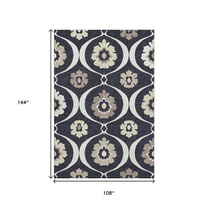 HomeRoots 9' X 12' Black And Ivory Medallion Area Rug – Washable, UV-Protected, Stylish for High-Traffic Spaces 668034