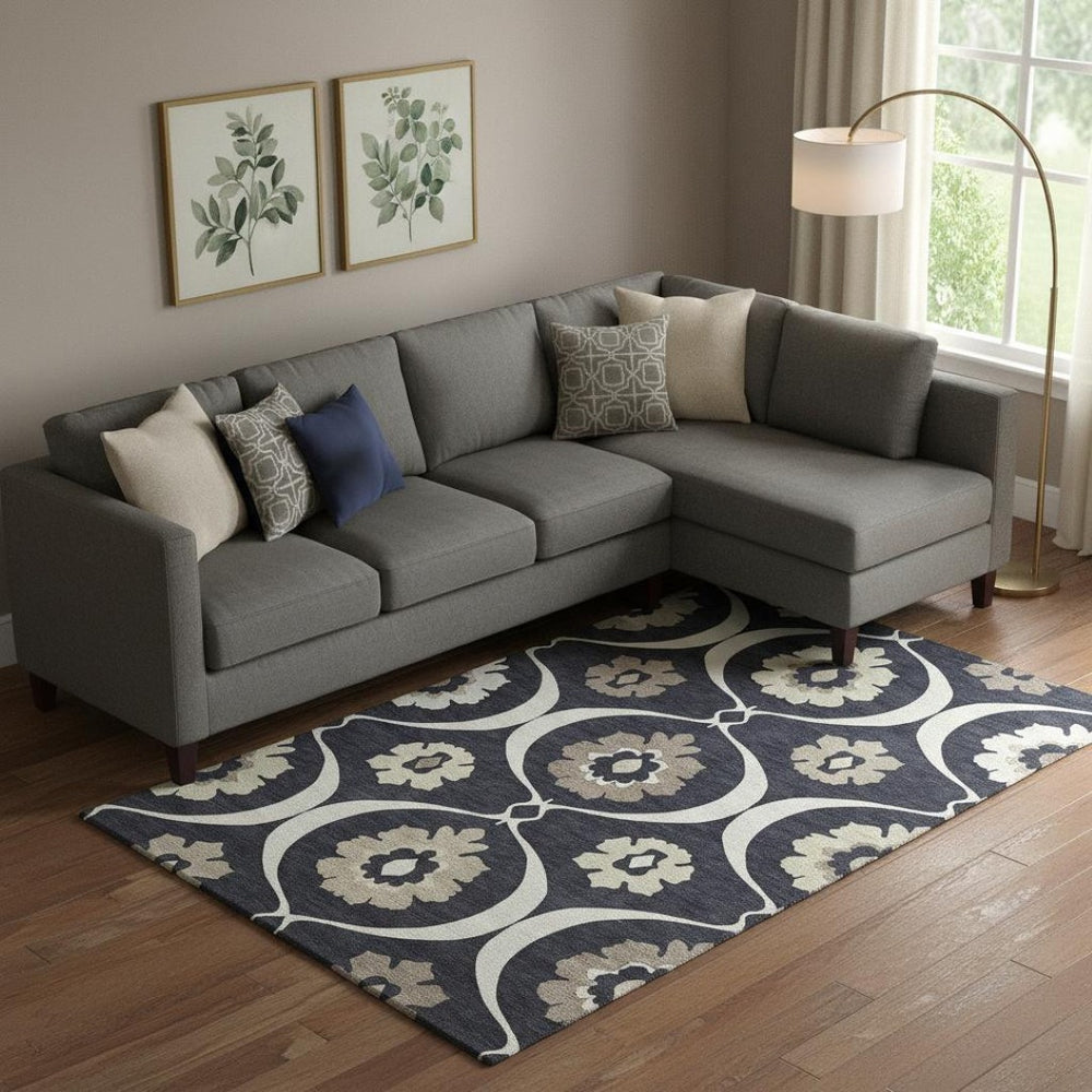 HomeRoots 9' X 12' Black And Ivory Medallion Area Rug – Washable, UV-Protected, Stylish for High-Traffic Spaces 668034