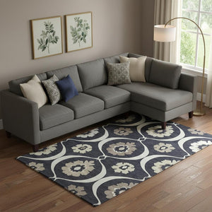 HomeRoots 9' X 12' Black And Ivory Medallion Area Rug – Washable, UV-Protected, Stylish for High-Traffic Spaces 668034