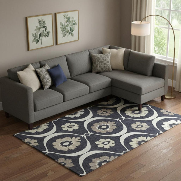 HomeRoots 9' X 12' Black And Ivory Medallion Area Rug – Washable, UV-Protected, Stylish for High-Traffic Spaces 668034