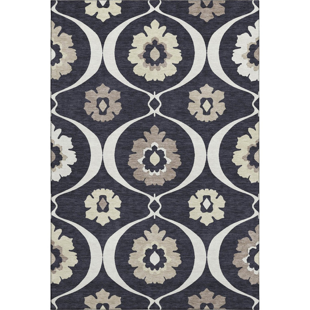 HomeRoots 9' X 12' Black And Ivory Medallion Area Rug – Washable, UV-Protected, Stylish for High-Traffic Spaces 668034