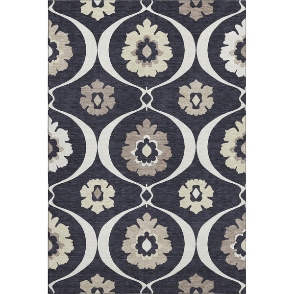 HomeRoots 9' X 12' Black And Ivory Medallion Area Rug – Washable, UV-Protected, Stylish for High-Traffic Spaces 668034