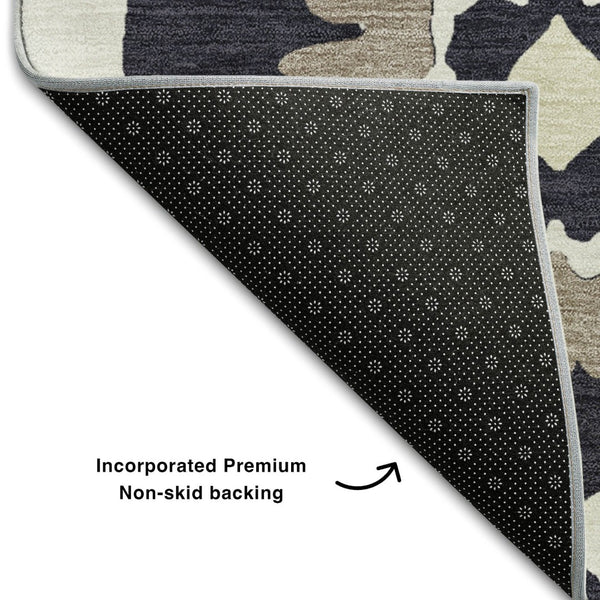 HomeRoots 9' X 12' Black And Ivory Medallion Area Rug – Washable, UV-Protected, Stylish for High-Traffic Spaces 668034