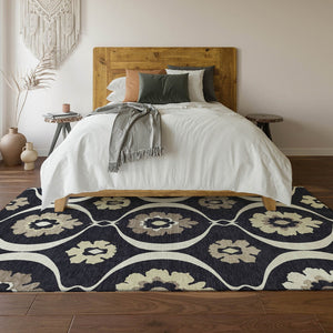 HomeRoots 9' X 12' Black And Ivory Medallion Area Rug – Washable, UV-Protected, Stylish for High-Traffic Spaces 668034