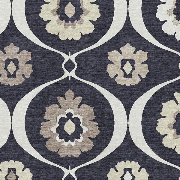 HomeRoots 9' X 12' Black And Ivory Medallion Area Rug – Washable, UV-Protected, Stylish for High-Traffic Spaces 668034