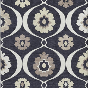 HomeRoots 9' X 12' Black And Ivory Medallion Area Rug – Washable, UV-Protected, Stylish for High-Traffic Spaces 668034