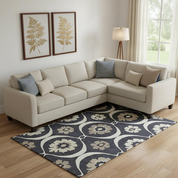 HomeRoots 10' X 14' Black And Ivory Medallion Area Rug - Elegant, Washable, Stain-Resistant with UV Protection 668035
