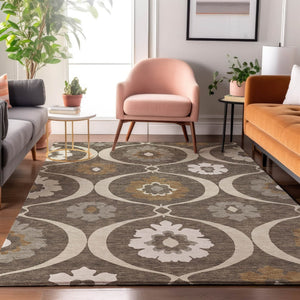 HomeRoots 5' X 8' Elegant Brown Beige Ivory Medallion Area Rug - Washable, UV Protected, Durable & Stylish! 668037