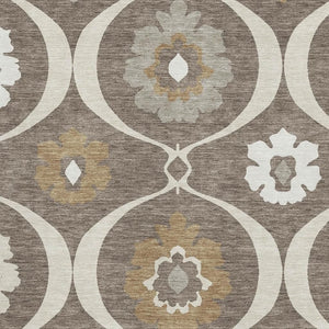 HomeRoots 5' X 8' Elegant Brown Beige Ivory Medallion Area Rug - Washable, UV Protected, Durable & Stylish! 668037