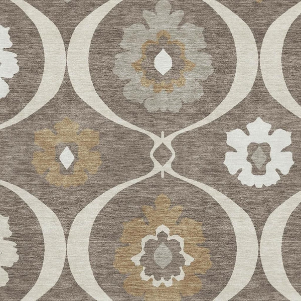 HomeRoots 5' X 8' Elegant Brown Beige Ivory Medallion Area Rug - Washable, UV Protected, Durable & Stylish! 668037