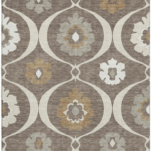 HomeRoots 5' X 8' Elegant Brown Beige Ivory Medallion Area Rug - Washable, UV Protected, Durable & Stylish! 668037