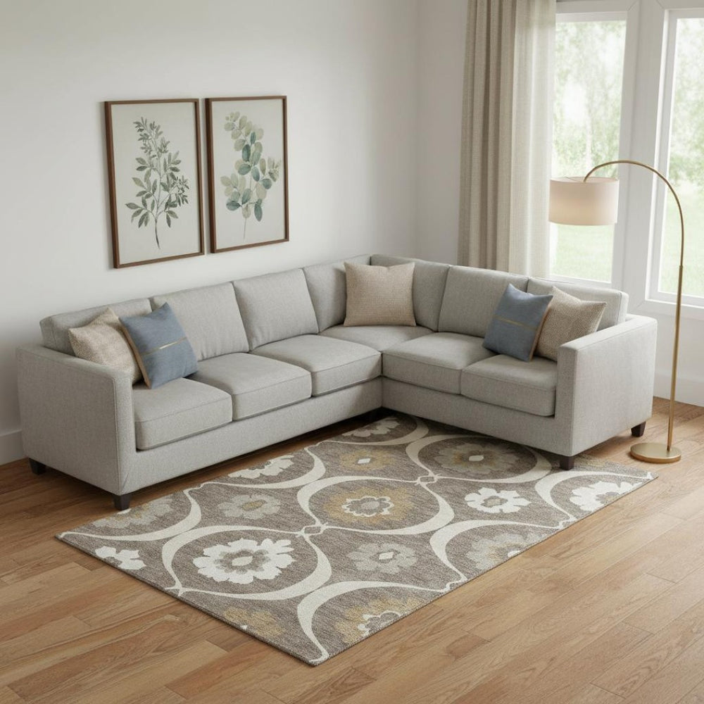 HomeRoots 9' X 12' Elegant Brown Beige Ivory Medallion Area Rug - Washable, UV Protected, Non-Slip Design 668040