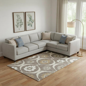 HomeRoots 9' X 12' Elegant Brown Beige Ivory Medallion Area Rug - Washable, UV Protected, Non-Slip Design 668040