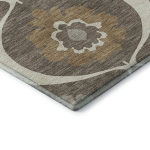 HomeRoots 9' X 12' Elegant Brown Beige Ivory Medallion Area Rug - Washable, UV Protected, Non-Slip Design 668040