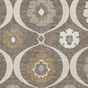 HomeRoots 9' X 12' Elegant Brown Beige Ivory Medallion Area Rug - Washable, UV Protected, Non-Slip Design 668040