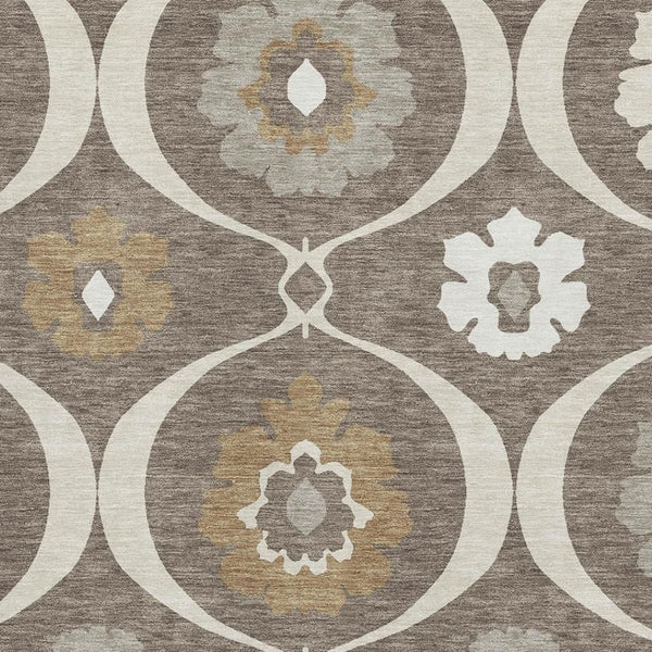 HomeRoots 9' X 12' Elegant Brown Beige Ivory Medallion Area Rug - Washable, UV Protected, Non-Slip Design 668040