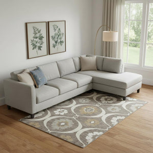 HomeRoots 10' Washable Medallion Area Rug in Brown Beige Ivory - UV Protected, Stain Resistant, Durable Design 668041