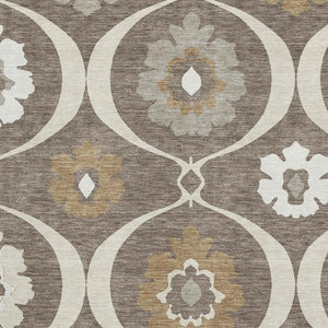 HomeRoots 10' Washable Medallion Area Rug in Brown Beige Ivory - UV Protected, Stain Resistant, Durable Design 668041