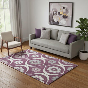 HomeRoots 5' X 8' Elegant Eggplant & Ivory Medallion Area Rug – Washable, UV Protected & Pet-Friendly Design! 668043