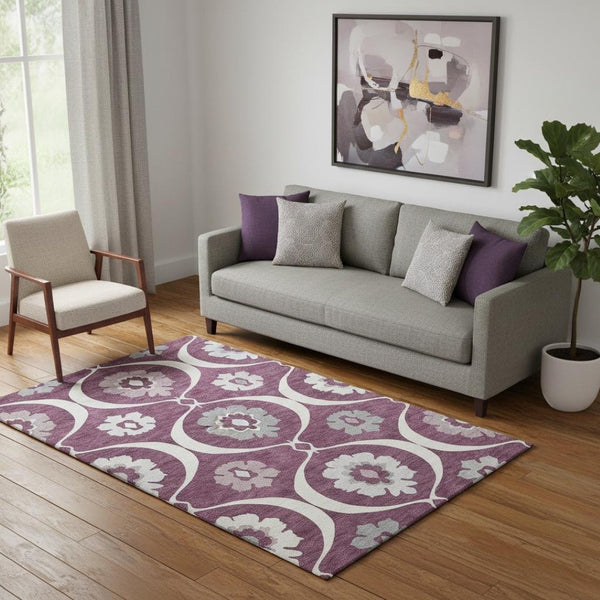 HomeRoots 5' X 8' Elegant Eggplant & Ivory Medallion Area Rug – Washable, UV Protected & Pet-Friendly Design! 668043