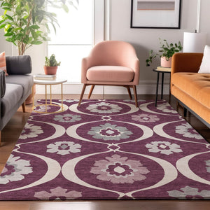 HomeRoots 5' X 8' Elegant Eggplant & Ivory Medallion Area Rug – Washable, UV Protected & Pet-Friendly Design! 668043