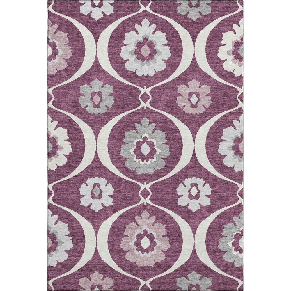 HomeRoots 5' X 8' Elegant Eggplant & Ivory Medallion Area Rug – Washable, UV Protected & Pet-Friendly Design! 668043