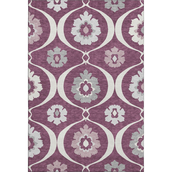 HomeRoots 5' X 8' Elegant Eggplant & Ivory Medallion Area Rug – Washable, UV Protected & Pet-Friendly Design! 668043