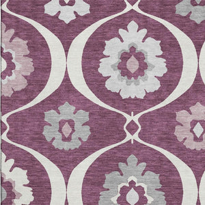 HomeRoots 5' X 8' Elegant Eggplant & Ivory Medallion Area Rug – Washable, UV Protected & Pet-Friendly Design! 668043
