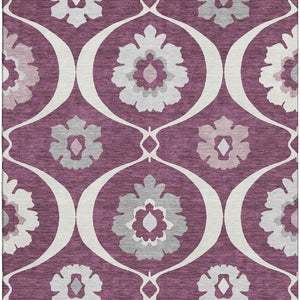 HomeRoots 5' X 8' Elegant Eggplant & Ivory Medallion Area Rug – Washable, UV Protected & Pet-Friendly Design! 668043