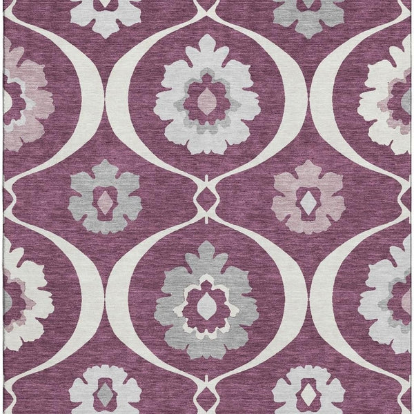 HomeRoots 5' X 8' Elegant Eggplant & Ivory Medallion Area Rug – Washable, UV Protected & Pet-Friendly Design! 668043