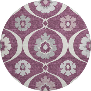 HomeRoots 8' Eggplant Medallion Round Rug - Washable, UV Protected, Durable & Stylish for Every Room 668044